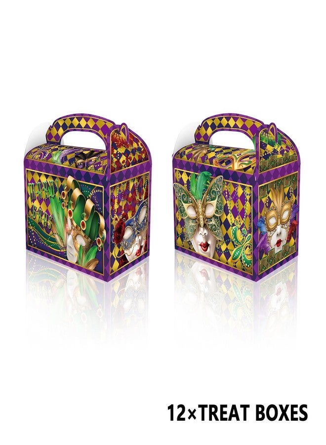 CPTBAG 12 Pack Mardi Gras Party Favors Boxes Carnival Parade Masquerade Candy Goodie Boxes Mardi Gras Feather Face Masks Pattern Gift Treat Boxes for New Orleans Birthday Party Decorations - Image 2